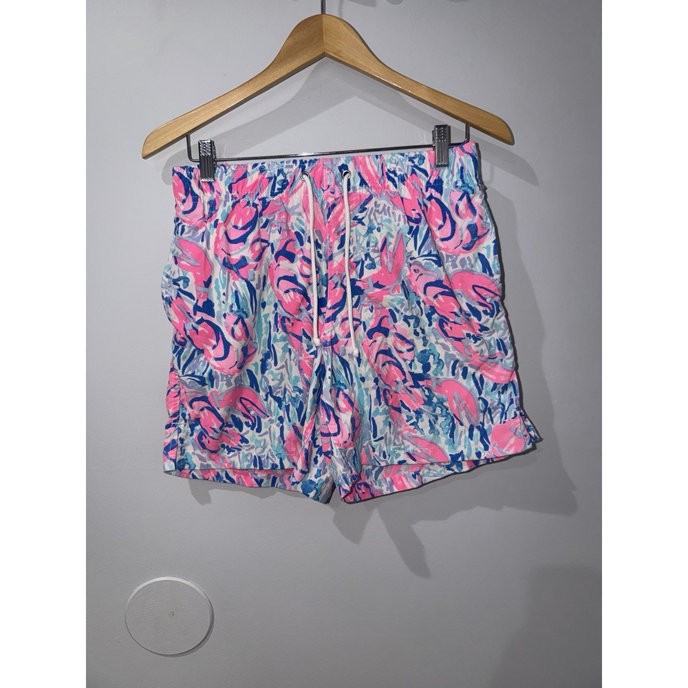 Lilly Pulitzer Mens Sz S Capri Trunk Lined Swim Summer Pink Blue Colorful 5.5" N